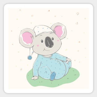 Lovely cute koala is sitting on the grass Sticker